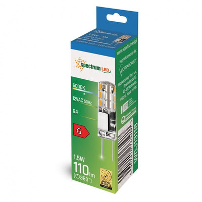 Spectrum LED G4 12V 1,5W silicon 6000K, 110 lumen, CRI 80, non dimmable, faisceau lumineux de 270°, économe en énergie