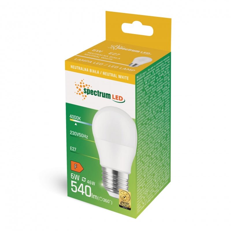 Boule LED Spectrum G45 E27 230V 6W blanc naturel 4000K lumens 540 IP20 non dimmable