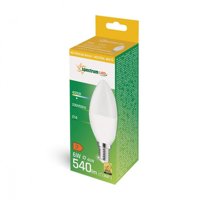 Bougie LED Spectrum C37 E-14 230V 6W 4000K blanc neutre 540 lumens angle de faisceau 160° IP20 écoénergétique