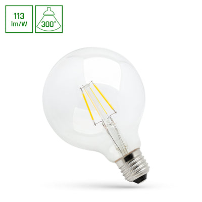 Ampoule à LED Spectrum G95 4W 2700K E27 avec 450 lumens et 300° d'angle de faisceau pour une lumière blanche chaude