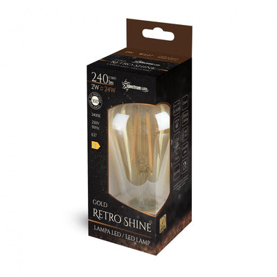 Lampe LED Spectrum E27 2W avec 240 lumens et lumière blanche chaude 2400K, angle de faisceau de 300°, design retro, durée de vie de 17000 heures