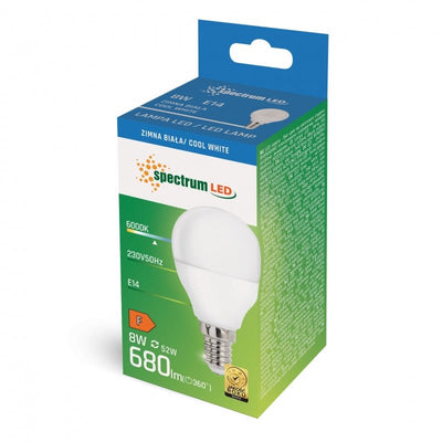 Spectrum led lamp G45 E-14 230V 8W 750 lumen koel wit licht 6000K IP20 niet dimbaar 17000 uur levensduur
