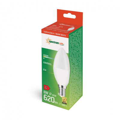Lampe à bougie LED Spectrum C37 E-14 8W 3000K blanc chaud, 710 lumens, angle de rayonnement 160°, IP20, éclairage d'ambiance idéal