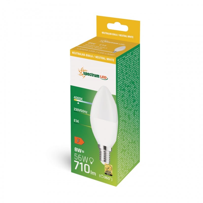 Spectre lampe à LED bougie C37 E14 230V 8W 4000K non-dimmable lampe économie d'énergie 710 lumens angle de rayonnement 160° degrés