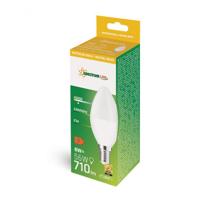 Spectre lampe à LED bougie C37 E14 230V 8W 4000K non-dimmable lampe économie d'énergie 710 lumens angle de rayonnement 160° degrés