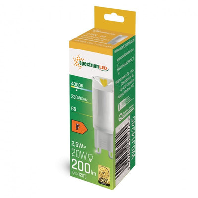 Lampe Spectrum LED G9 230V 2.5W 4000K blanc neutre, 200 lumens, angle de faisceau 100°, céramique, non dimmable, CRI 80