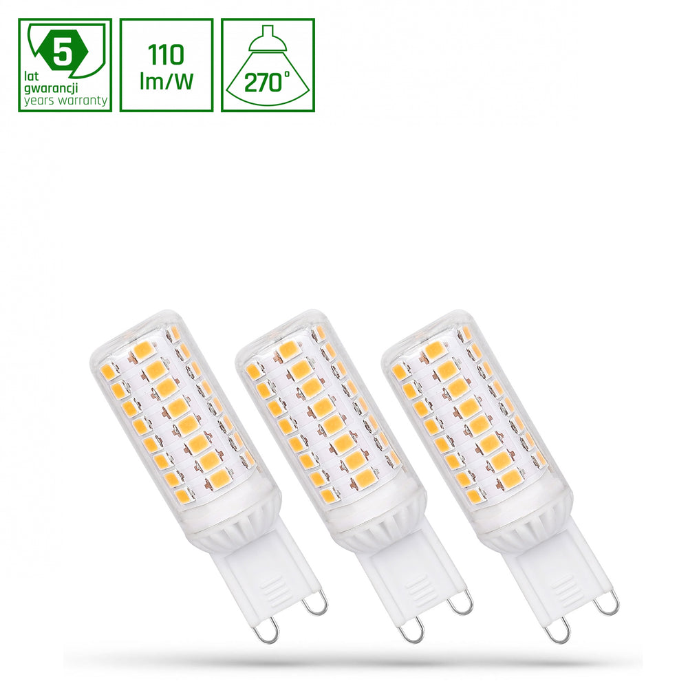 Spectrum LED G9 230V 4W blanc froid dimmable avec 6000K et 440 lumens, angle de rayonnement de 270°, 2 ans de garantie, pack de 3