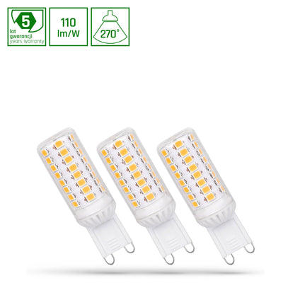 Spectrum LED G9 230V 4W blanc froid dimmable avec 6000K et 440 lumens, angle de rayonnement de 270°, 2 ans de garantie, pack de 3