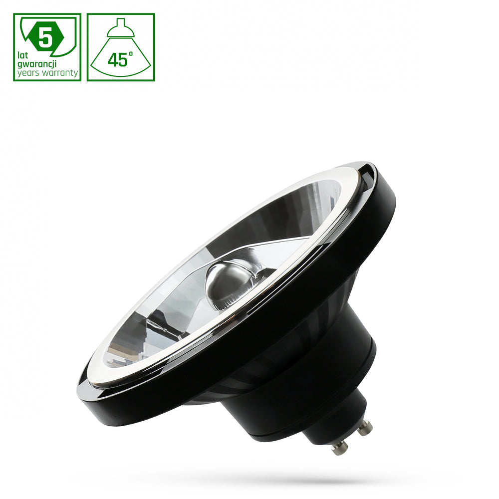 Spectrum LED AR111 GU10 12W 3000K zwart met 1050 lumen, 45 graden hoek, warm wit, 50.000 uur, 2 jaar garantie
