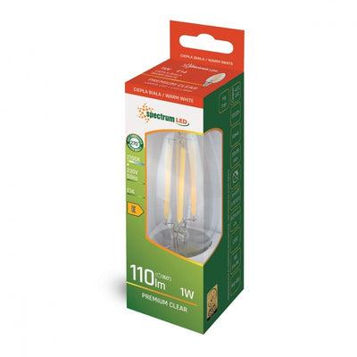 Spectrum led kaarslamp C35 E14 230V 1W, 2700K warm wit, 110 lumen, brede stralingshoek 300°