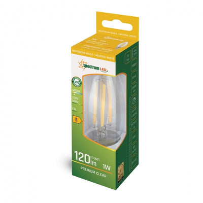 Spectrum LED kaarslamp E14 1W 4000K neutraal wit, 120 lumen, 300° stralingshoek, CRI 80, 17.000 uur levensduur