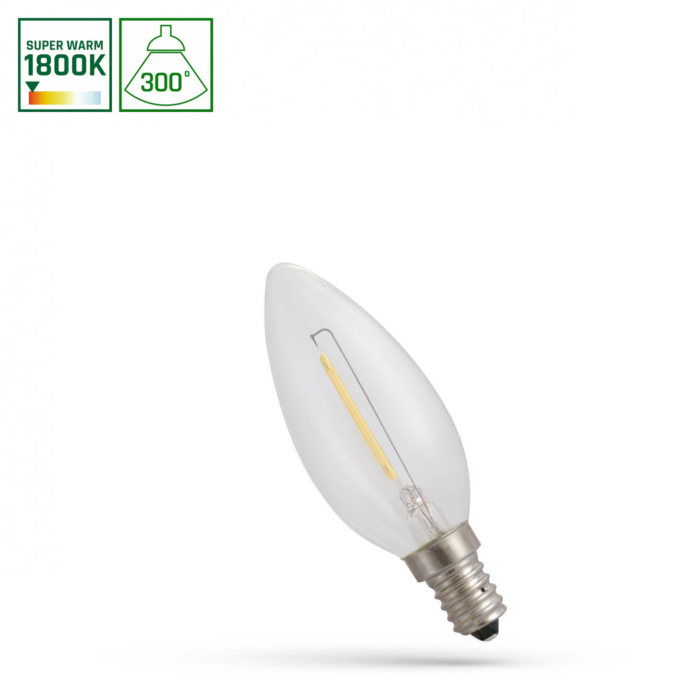 Lampe à bougie Spectrum Led E14 230V 1W 1800K, 60 lumens, faisceau lumineux de 300°, IP20, non dimmable, lumière blanc chaud