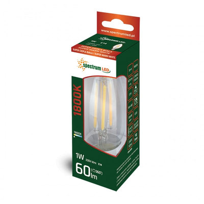 Lampe à bougie Spectrum Led E14 230V 1W 1800K, 60 lumens, faisceau lumineux de 300°, IP20, non dimmable, lumière blanc chaud