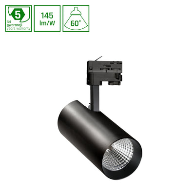 Spot LED sur Rail Spectrum 3-Phases 10W 3000K 1450 lumens CRI 80 60° Aluminium Noir IP20 Dimmable 230V